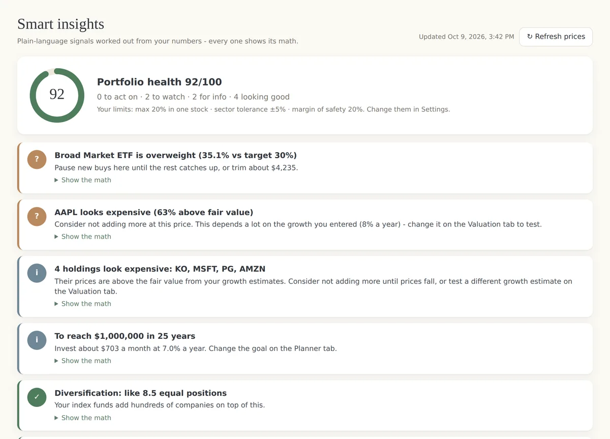 Smart insights with portfolio health score